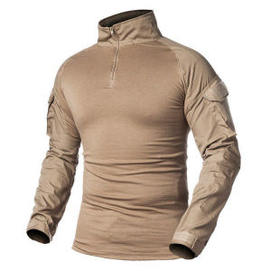 1/4 Zipper Long Sleeve Tactical Shirt Men Rip Stop Cotton Combat Shirts Camoufalge Uniform T Shirt