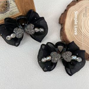 Luxurious AB Face Heart Shaped Sequin Bubble Mesh Butterfly Knot Hair Clip Side Ponytail Holder Fashionable Hair Accessories