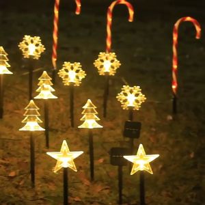 Creative Christmas Tree Snowflakes Stars Shape LED Solar Lights/ Outdoor 5 In 1 Garden Lawn Ground Plug Lamp Xmas Decor Light