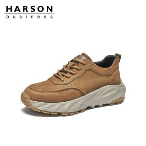 Harson Mens Casual Shoes Breathable Leather Outdoor Sports Footwear Soft Bottom Hiking Shoes Comfortable round Toe Rubber Sole