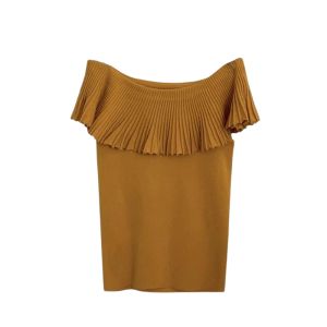 YUEZHONGWEI | French Style Off Shoulder Knitted Short Sleeve T-Shirt Womens Slim Fit Orange Top Summer Fashion Dopaamine Workwear Casual