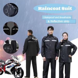 Waterproof Breathable Hooded Reflective Raincoat Set: Adult Raincoat & Motorcycle Raincoat