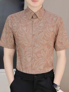 HENGYUANXIANG | Hengyuanxiang 2025 New Mens Short Sleeve Ice Silk Casual Thin Shirt Summer Fashion Urban Style Standard Fit Button Down Shirt