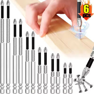 ชุดหัวแม่เหล็กกันลื่น6ชิ้นไขควงปากแฉกความแข็งสูงอุปกรณ์ทำมือชุดสว่านไฟฟ้าไขควง27/50/65/70/90/150มม.