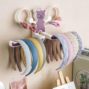 Polocat Cartoon Bear Punch-free Storage Rack Hair Clip Holder Wall-mounted Girls Hairpin Storage Rack Headband Barrettes Towel Organizer