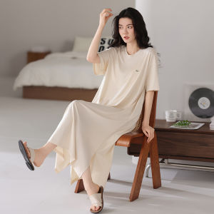 MiiOW | Cat Lady Womens Short Sleeve Sleep Dress With Built-in Chest Pad 2025 New Summer Round Neck Long Dress Sleepwear Home Clothes