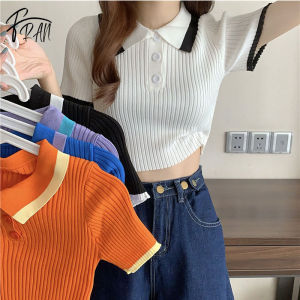 FRAN Short Top Womens Tight Summer Thin Knitted Short-sleeved T-shirt Navel High Waist COD