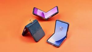 szhaiyu | Kevlar Carbon fiber Pattern Hard Phone Case For Samsung Galaxy Z Flip 8 7 FE 6 5 Front Screen Film Hinge Protection Ring Holder