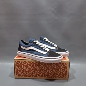 SEPATU VANS21 OLD SKOOL VAULT CLASIC NAVY LIST PUTIH KANVAS 36-43