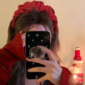 Red Knitted High Top Hairband Womens Spring Summer Face Slimming Fashion New 2025 Small Fragrance Style Washing Hairband