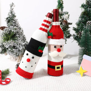 Knitted Christmas Wine Bottle Covers Santa Snowman Design Acrylic Champagne Holder for Holiday Party Table Decorations Gift