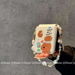 Lhiaun Cartoon Dog Brown Foldable Screen Phone Case with Bracelet Protection Cover for ZFlip6/5/4 Huawei Pocket2 Xiaomi Mixflip