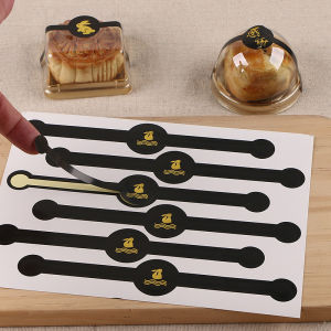 Long Strip Black Gilding Bunny Mid-Autumn Moon Cake Adhesive Sticker Egg Yolk Crisp Packaging Box Decoration Label Paper Sticker