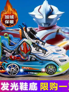 Boys Cars And Superhero Themed Glowing Sports Shoes with Rotating Buttons Leather Surface Fall Winter Collection Childrens Footwear