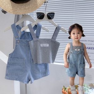 ชุดเอี๊ยมกางเกงยีนขาสั้น ทรงหลวม สำหรับเด็กผู้ชาย และเด็กผู้หญิง