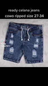 Celana Jeans Pendek Robek Premium Distro Tali Kolor Size 27 Sampai 38
