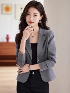 Gray Suit Jacket Womens Short Casual Style Fashionable Personality Spring Autumn New Arrival Small Size Casual Little West Coat Top