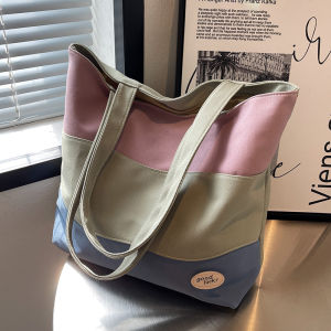 Large Capacity Canvas Tote Bag Womens Shoulder Bag Color Block Style Commuter Bag for Class And Autumn Winter Essential