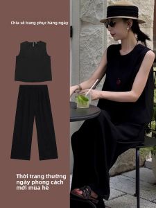LIANGYILAILIN | Bộ Thời Trang Mùa Hè Thanh Lịch Áo Không Tay Quần Ống Rộng