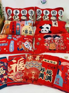 Thickened Pure Cotton Flannel Pillowcases Pair Festive Red New Year Style Adult Sweat Absorbent Bedding Pillow Covers
