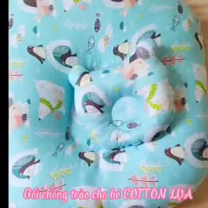 (Kèm gối chống méo đầu) Đệm gối chống trào ngược GV mama vải cotton thoáng mát cho bé 0 - 2 tuổi size 70*70cm