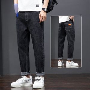 ROMON | Romon Mens Summer Thin Loose Straight Korean Style Casual Jeans Elastic Trendy Brand Long Pants Youth Popular Cotton Polyester Blend