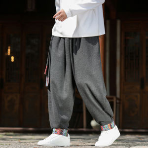 Quần Ống Rộng Harlan Phong Cách Dân Tộc Ấm Áp Mùa Đông Cho Nam Quần Ống Rộng Thường Ngày Bằng Vải Len Họa Tiết Hoa Viền Rộng Rãi