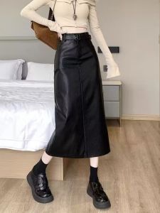 Váy Midi Chữ a Màu Đen Cạp Cao Cho Nữ Mùa Thu Đông Mới Về Váy Midi Dài Hở Lưng Bằng Da PU Váy Chữ a Thời Trang