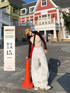 High Waist Wide Leg Straight Cut Jeans Womens Lazy Style Loose Fit Slimming Effect Casual Fashion Cotton Blend Denim