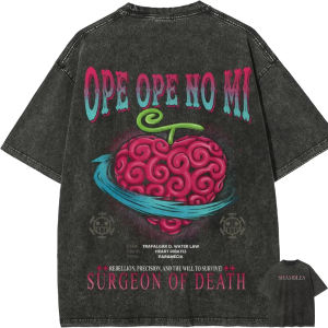 Bandai | Ope Ope No Mi T Shirt One Piece Law Fruit Vintage Acid Wash Streetwear Retro Japanese Anime Graphic Cotton Tees
