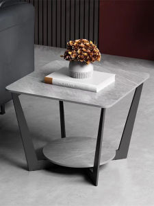 โต๊ะรองเท้าหุ้มกระเบื้องหินขนาดเล็กแบบเคลื่อนที่ได้สำหรับห้องนั่งเล่น ชั้นวางของขนาดเล็ก โต๊ะรับรองแบบเหลี่ยม สำหรับบ้าน โซฟา ตกแต่งสไตล์ไฮเอนด์