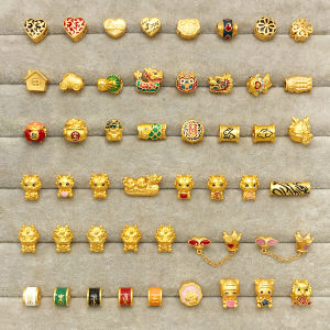 Gold Plated Sand Jewelry Bracelet Beads Lucky Charm for Men And Women Dragon Heart Cabbage through Hole Copper Fashion Accessories