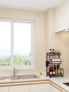 3 Tier Kitchen Condiment Organizer Kitchen Spice Storage Rack Black Seasoning Supplies Storage Shelf