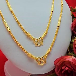 สร้อยคอทองลายเกลียวมาลัยคั่นปล้องตัดลาย ความยาว 20 24 นิ้ว เทียบเท่า 1-2 บาท  ชุบทอง ทำจากทองเหลือง ทองปลอม งานสวย