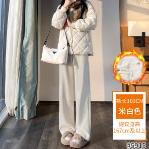 Quần Nhung Kẻ Lót Lông Cừu Dày Màu Xám Cho Nữ Mùa Xuân Thu Quần Ống Rộng Cạp Cao Thoải Mái Thoáng Khí