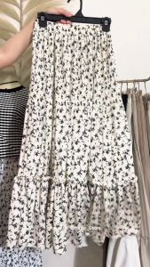 Haseena Rok Plisket Rempel Mietaa Motif Bunga Fresia Susun Skirt Ruffle Anti Nerawang Bawahan Wanita Muslim Panjang Maxi