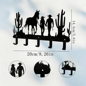 CIFbuy | CIFbuy Rustic Metal Wall Hooks Set Western Cowboy Cactus Garage Storage Horse Woman Silhouette Home Organization Decor Display