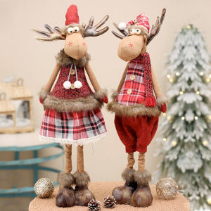 Large Retractable Christmas Elk Decoration Reendeer Figurine with Telescopic Legs Home Holiday Ornament Xmas Gift
