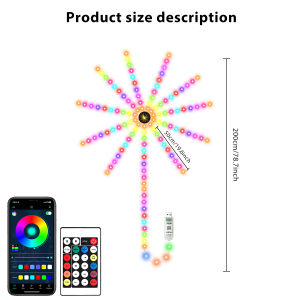 OSIDEN | 1pc RGB Firework Flexible LED Strip Lights 5V USB With Bluetooth Remote Voice-Activated Christmas Decoration Lights for Bedroom