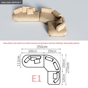 YIZUO | Zen Cream Style Arc Shaped Corner Fabric Sofa