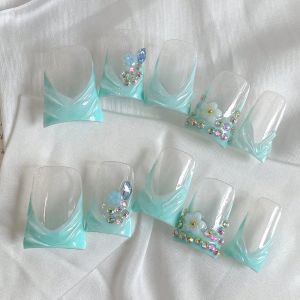 10 Chiếc Tay Ép Móng Tay Giả Nghệ Thuật Móng Tay Giả Trong Suốt Đế Màu Bạc Hà Thích Hợp Cho Phụ Nữ Dự Tiệc Sử Dụng Chất Liệu ABS