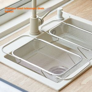 Stainless steel specialized drain basket Kitchen sink retractable vegetable washing basin Drain rack tableware drain rack