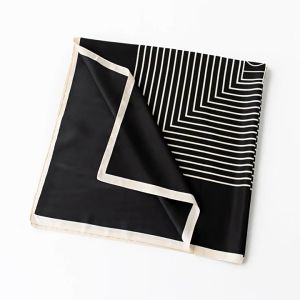 90Cm 100% Silk Square Scarf for Women Luxury Brand Geometric Stripe Print Headscarf Neckerchief Shawl Lady Fashion Bandanas