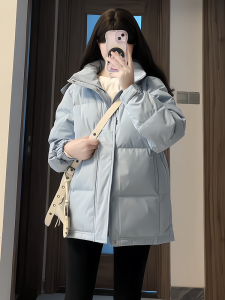 Stylish Hooded Short Thickened down Cotton Jacket Womens Loose Fashionable Winter Coat Korean Style Long Sleeve Coat