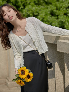 Autumn Dawn Gentle Milk Series French Style Loose Hollow out White Knitted Open Cardigan Thin Top Womens Fashion Spring 2025