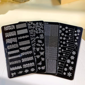 1PC แผ่นปั๊มเล็บเกล็ดหิมะ/เสือดาว/ผีเสื้อ/ลูกไม้ออกแบบแม่แบบสําหรับเล็บ DIY สไตล์ฝรั่งเศสเล็บเครื่องมือลายฉลุ