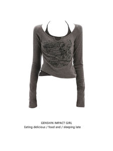 Áo Thun Nữ Tay Dài Cổ Chữ U Dáng Ôm Mùa Thu Phong Cách Mới Cổ Điển Mỹ Gợi Cảm Hai Mảnh Giả Áo Chui Đầu Thường Ngày