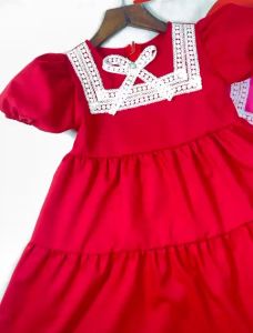 Đầm bé gái váy trẻ em từ 0-8 (8-35kg) tuổi màu đỏ và hồng phối ren