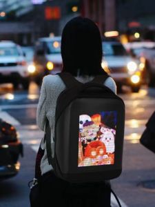 LED Light Backpack Street Style Cycling Mens Bag Waterproof Bluetooth Display Dual-Shoulder Bag Trendy Advertisements Bookbag