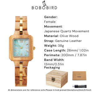 BOBOBIRD Womens Wooden Watch Fashion Eco-Friendly Timepiece Anniversary Wedding Day Gift for Wife Elegant Casual Wear